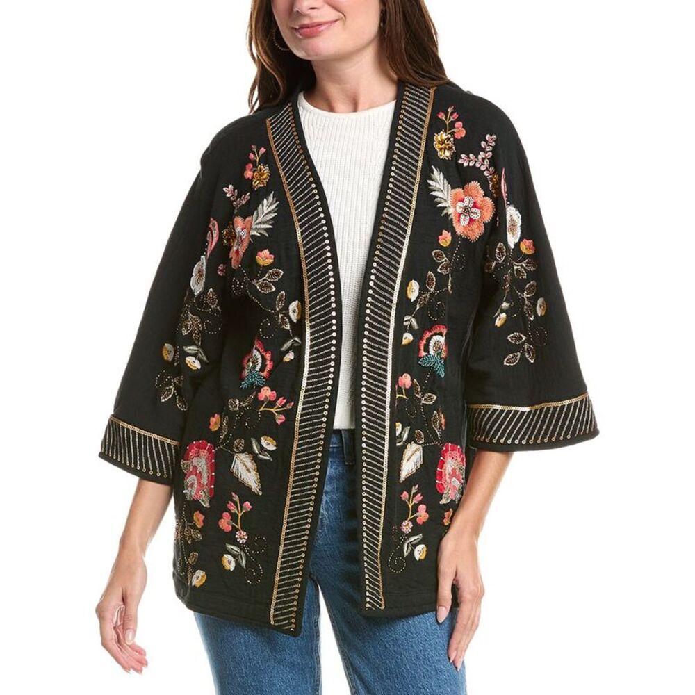 Johnny Was Womens Biya Short Kimono, Black